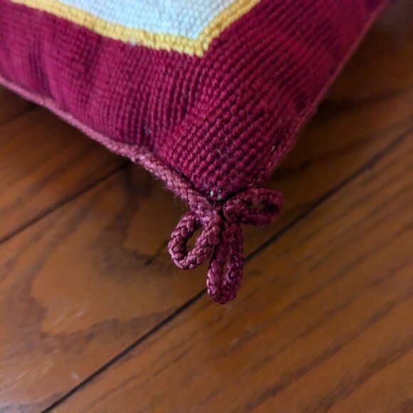 Embroidered Quail Pillow Red Square 12" Vintage 1991 Peking Handicraft Holiday - Picture 2 of 14